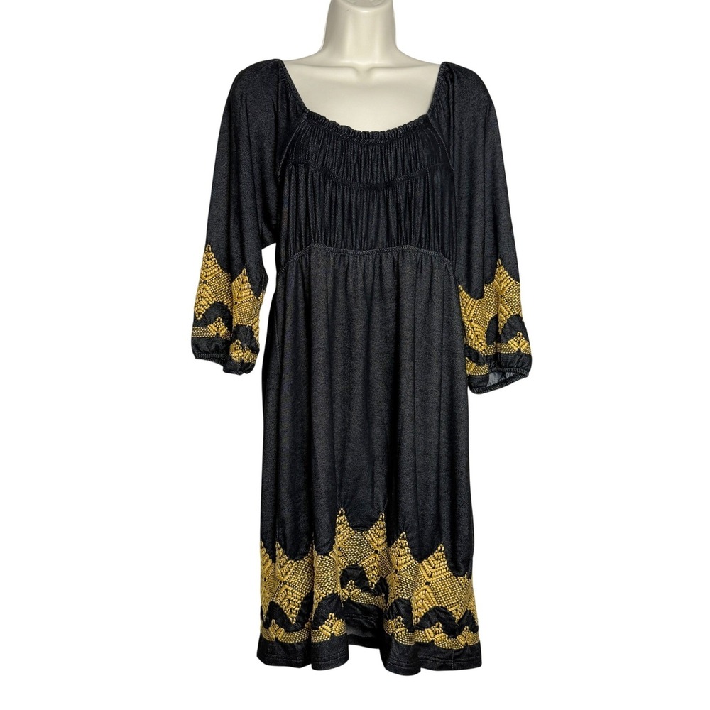 Uncle Frank‎ Womens Mini Dress M Black Gold Embroidered Boho Prairie Whimsygoth